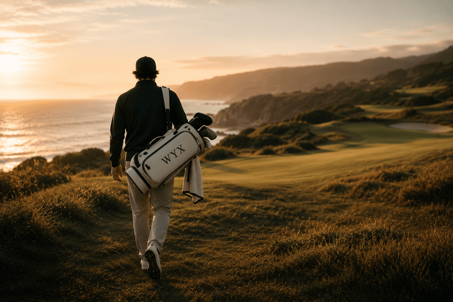 Weekend golfers walking the fairway at golden hour